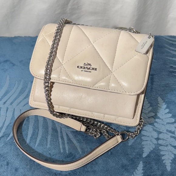 Coach Handbags - Coach Cream Quilted Mini Klare Crossbody Bag with Chain Strap